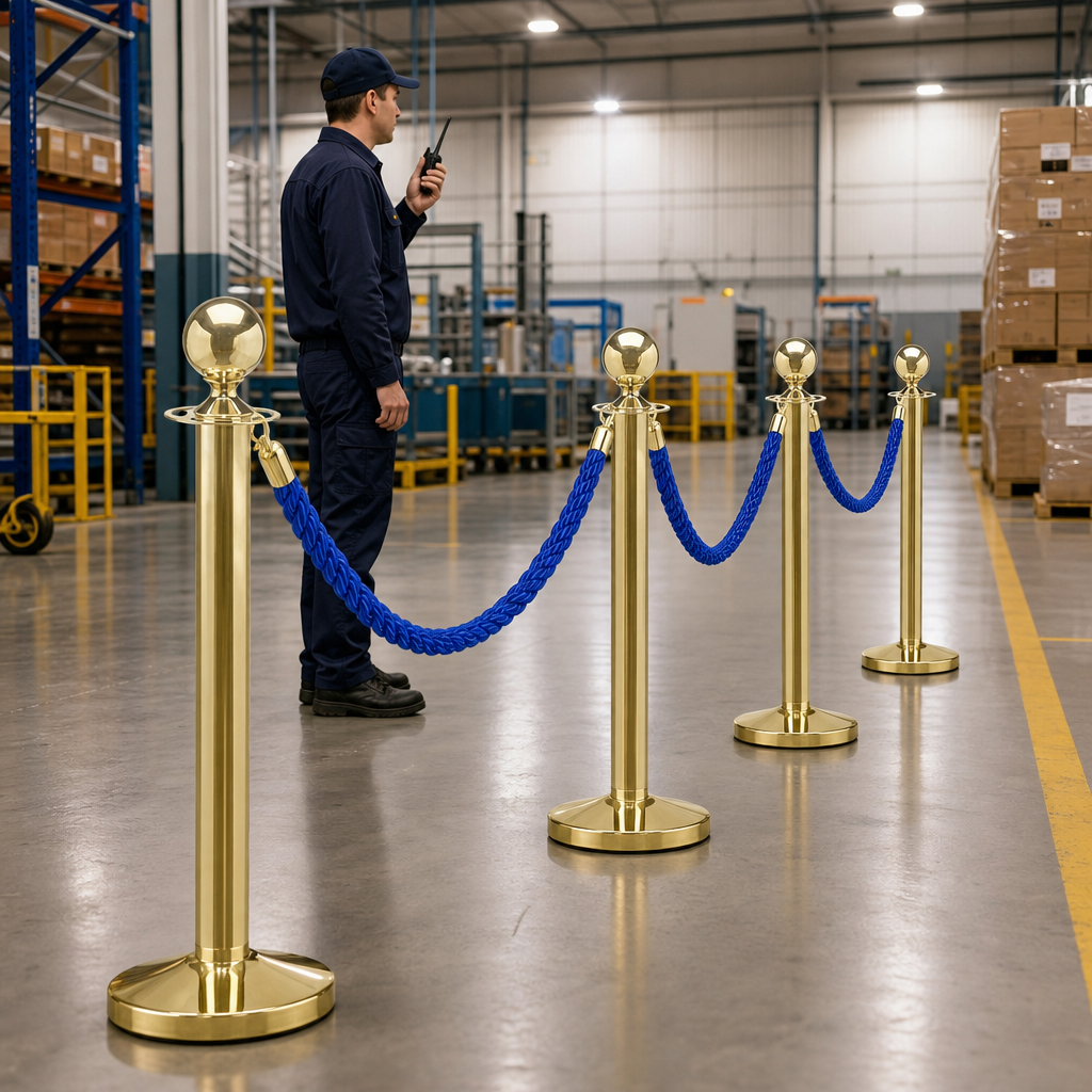 Brass Rope Barrier Set with Blue Ropes for Event Management (Pack of 4)