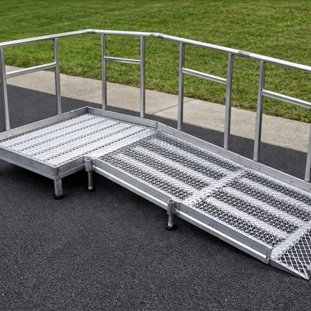 Aluminium Modular Ramp Kit – 1300mm x 2000mm – With Platform & Handrails – Wheelchair & Mobility Scooter Access