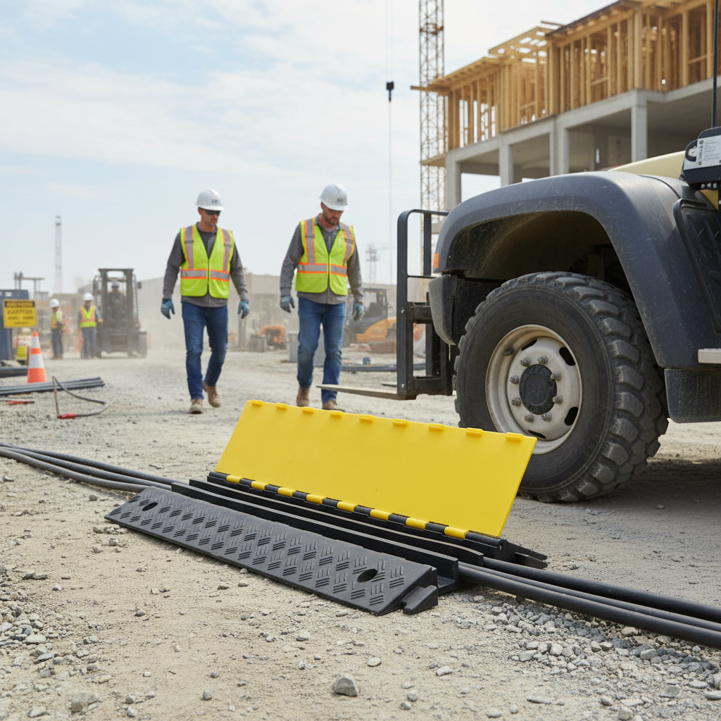 Premium Heavy Duty 3 Channel Cable Protector Ramp for Vehicle Traffic with Anti-Slip Lid