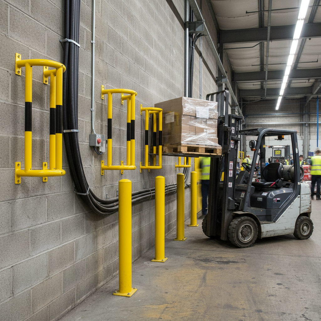 Premium Wall Mounted Pipe Protector - Heavy Duty 48mm Diameter Tube with High Visibility Finish... - side view | Barriers Co