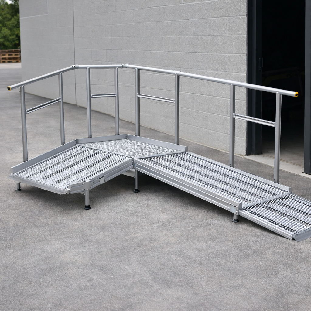 Aluminium Modular Ramp Kit – 1300mm x 1000mm – With Platform & Handrails – Wheelchair Access