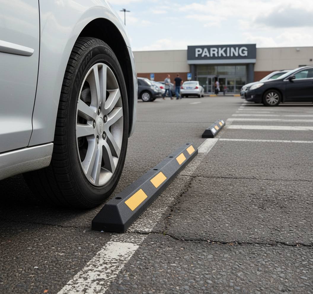 Premium Heavy Duty Rubber Parking Separator with Reflective Panels for Enhanced Visibility and Speed Moderation - Ideal for Municipal and Commercial Use