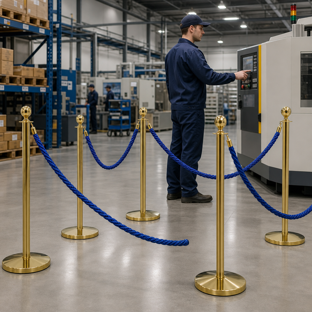 Brass Rope Barrier Set with Blue Ropes for Event Management (Pack of 4)