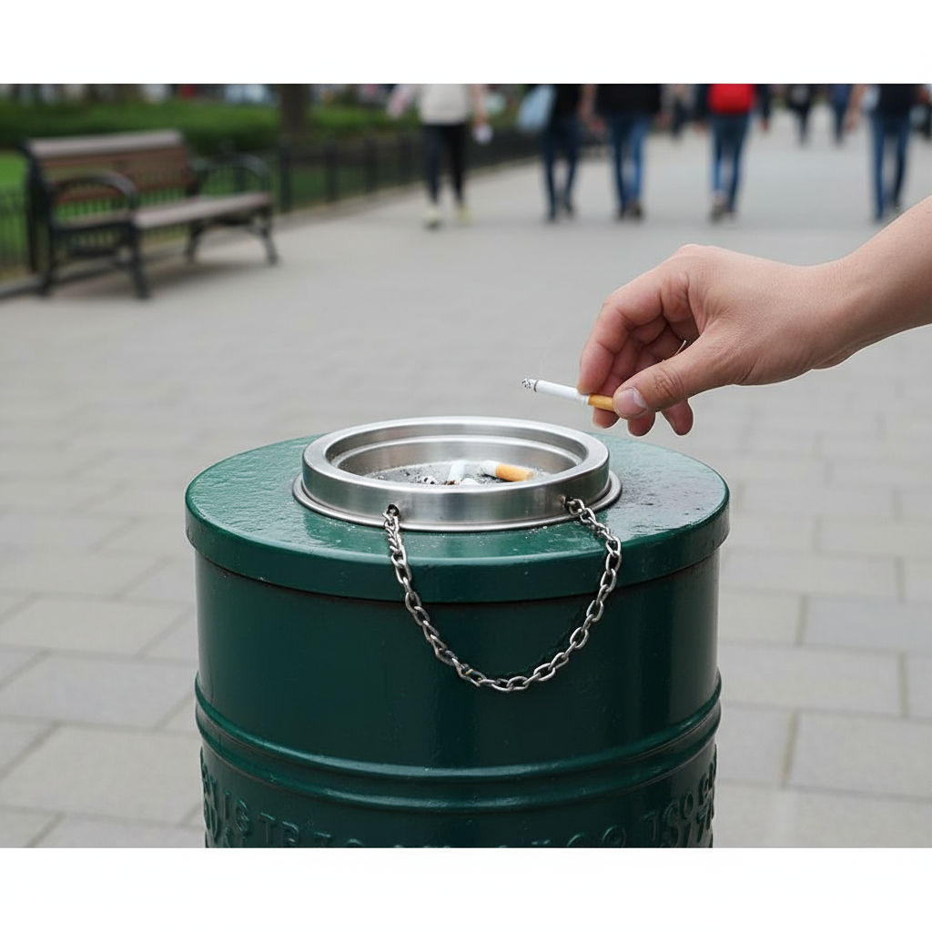 Premium Replacement Ashtray Attachment with Steel Chain for Enhanced Litter Bin Functionality - side view | Barriers Co