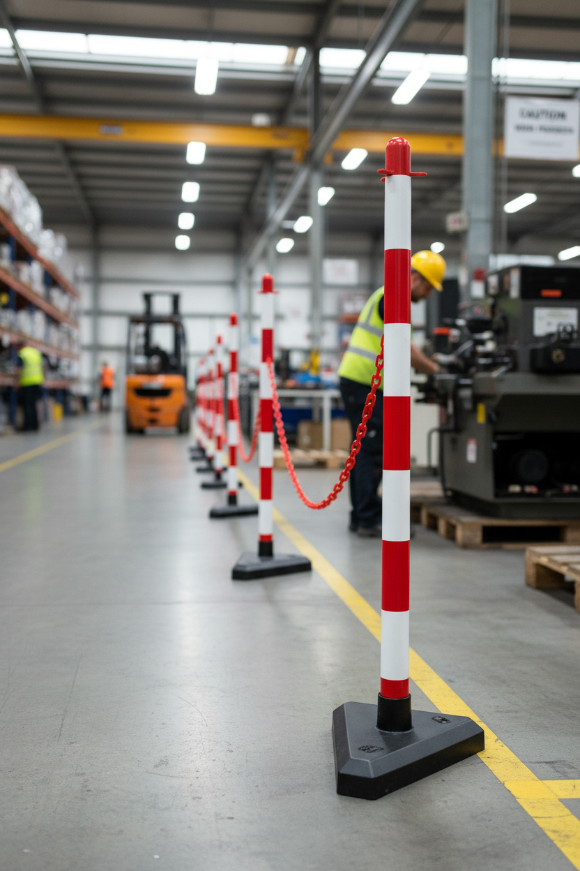 Premium Heavy Duty Post and Chain Barrier with Concrete Base - 90cm High for Traffic Control and Safety