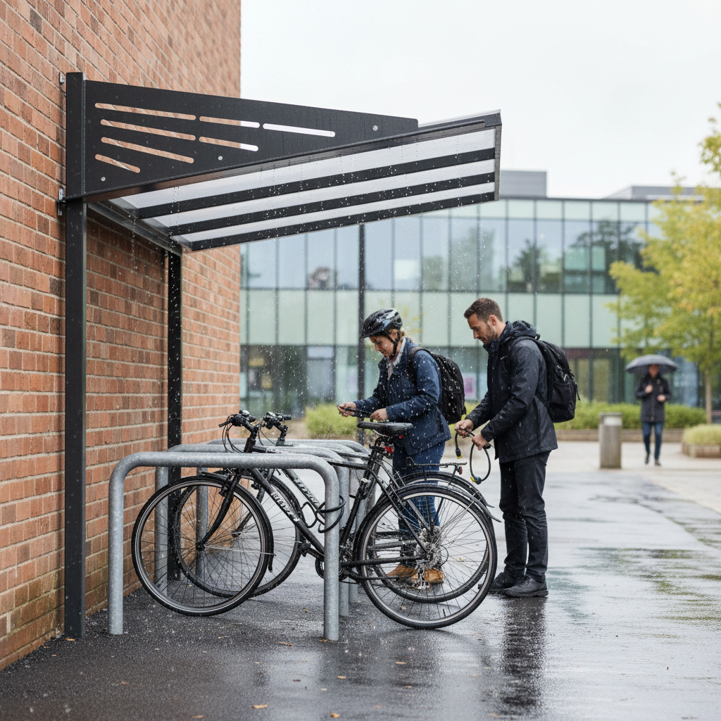Premium Bike Shelter Extension with Polycarbonate Roof for Cycle Storage - Galvanised Steel Construction - Detail View | Barr