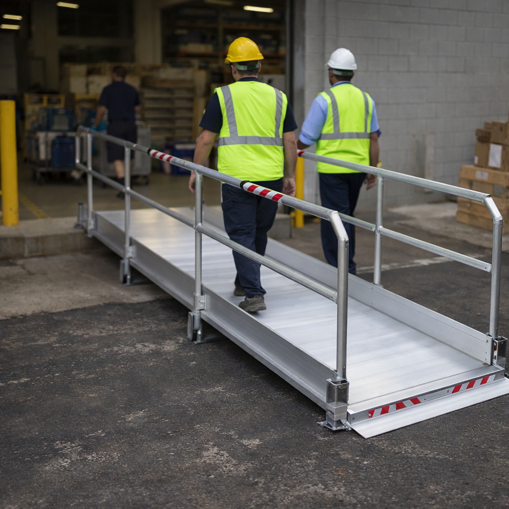 Pedestrian Ramp with Handrails – 2990mm Long, 1000mm Wide – Aluminium – Wheelchair & Pedestrian Access