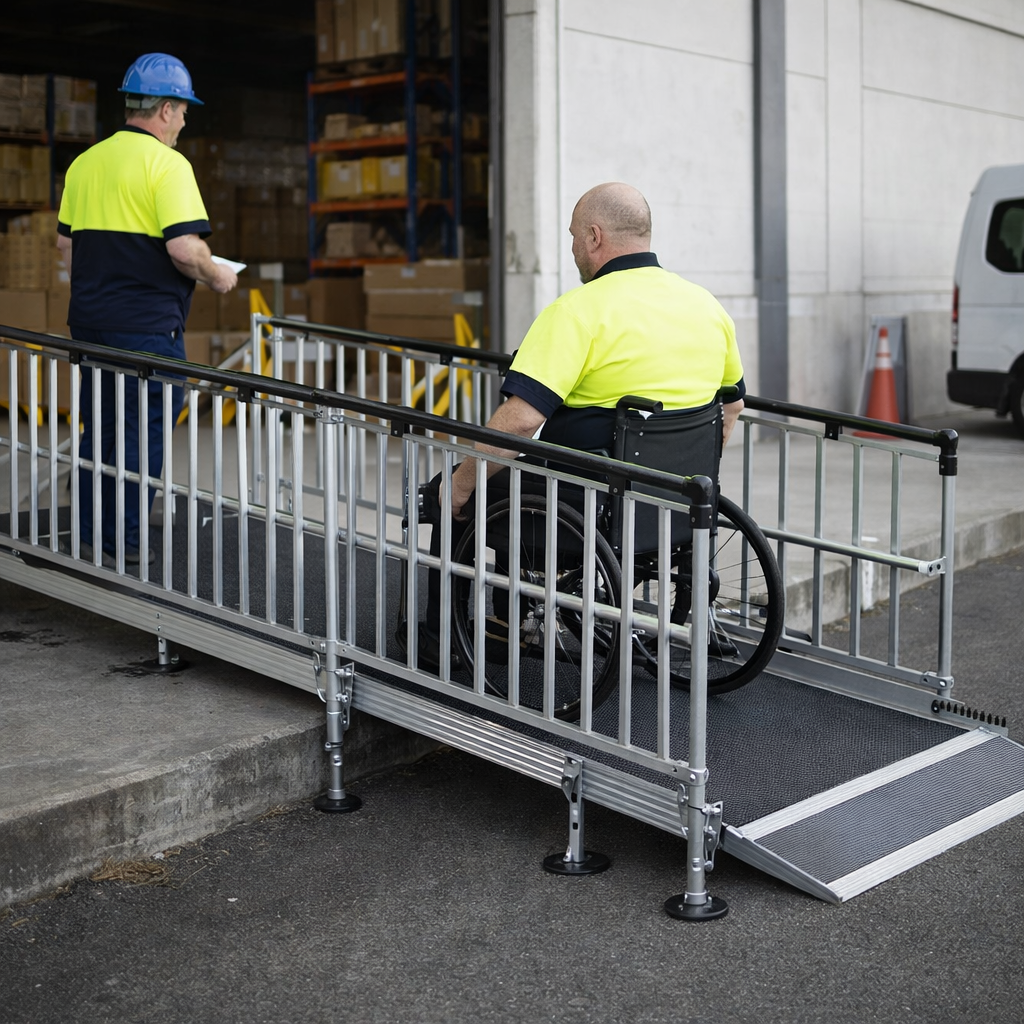 Modular Ramp Kit with Platform – 1500mm x 4600mm – Mesh Surface – Wheelchair Access