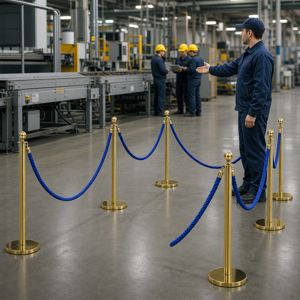 Brass Rope Barrier Set with Blue Ropes for Event Management (Pack of 8)