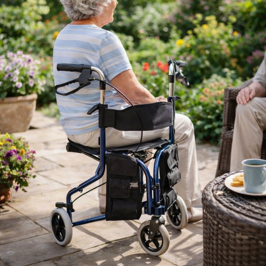 Tri-Walker with Seat – Adjustable – 115kg Capacity – Mobility Aid