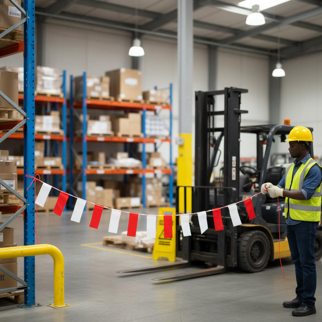 Professional Red and White Safety Bunting - 26m Pendant Caution Marker for Worksite Barriers | Barriers Co