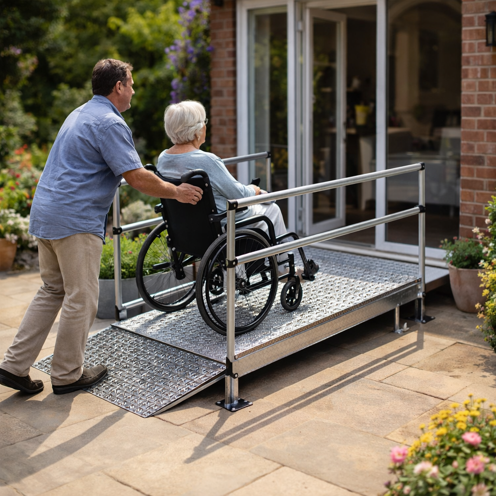 Modular Wheelchair Ramp Kit – 1080mm x 1000mm – Double Handrails – All Weather Use
