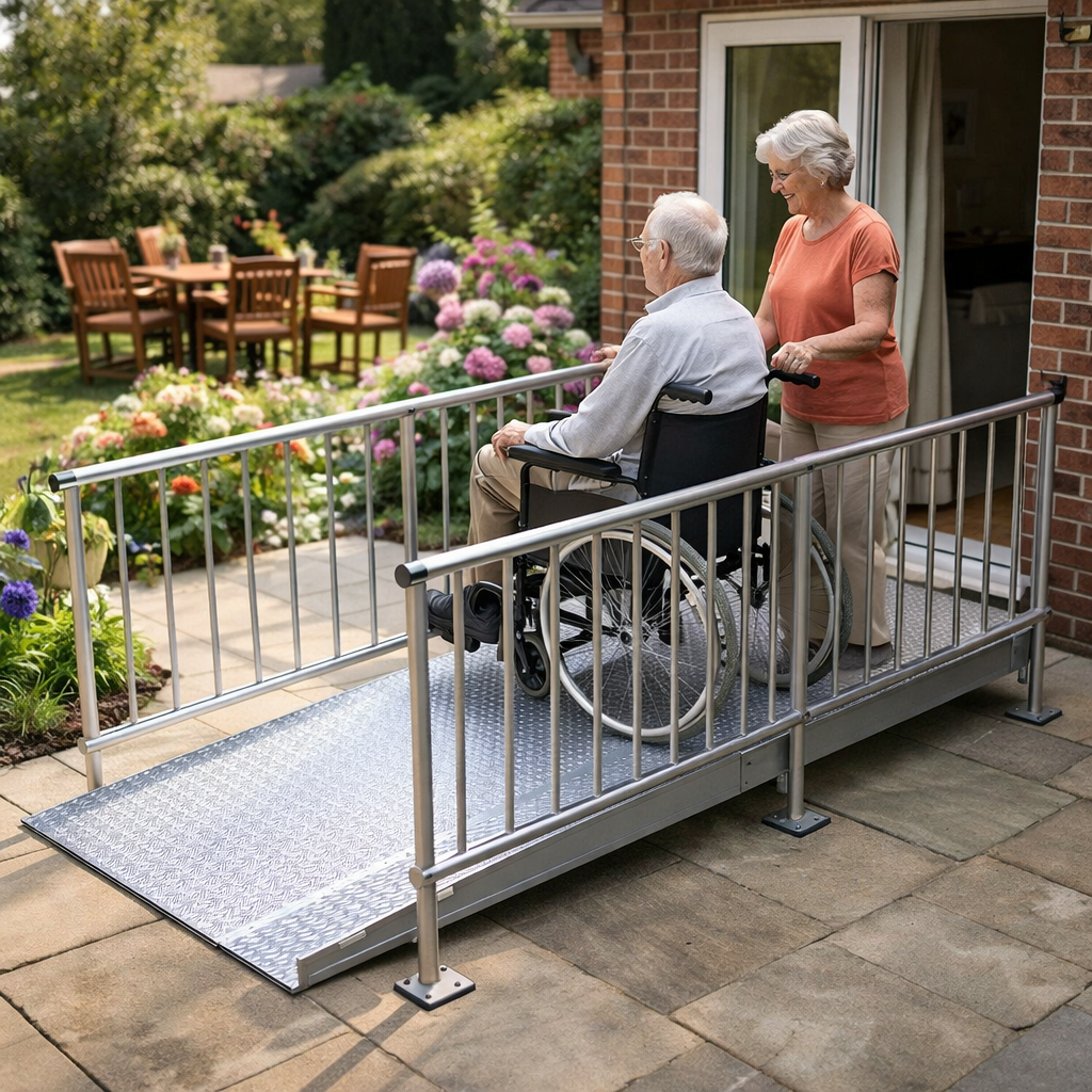 Modular Wheelchair Ramp Kit – 1080mm x 3000mm – Balustrade Handrails – Indoor/Outdoor Use