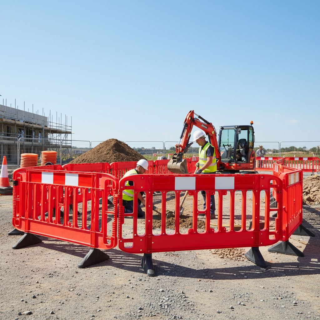 Premium Heavy Duty Injection Moulded Safety Barrier in Red with Ultra Strong Couplers and Drainage Design for Versatile Use -