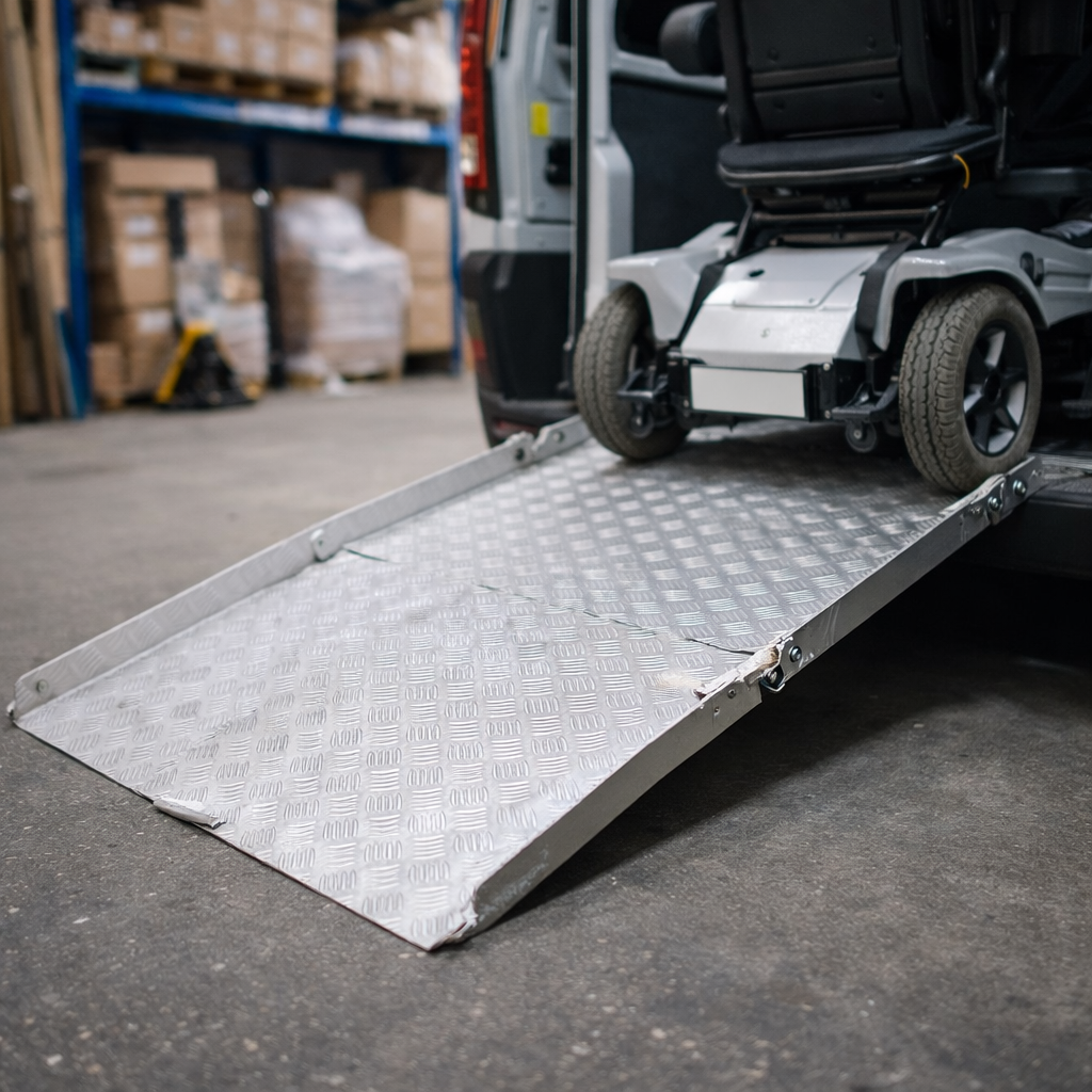 Folding Drive-In Ramp – 800mm + 450mm x 750mm – Adjustable Height – Threshold Access