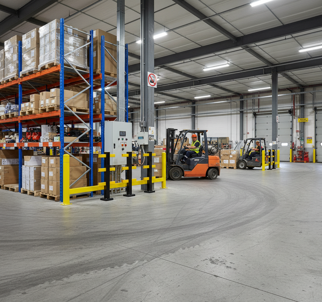 Premium Hybrid Flexible Impact Protection Posts with Shock-Absorbing Design for Warehouse Safety - side view | Barriers Co