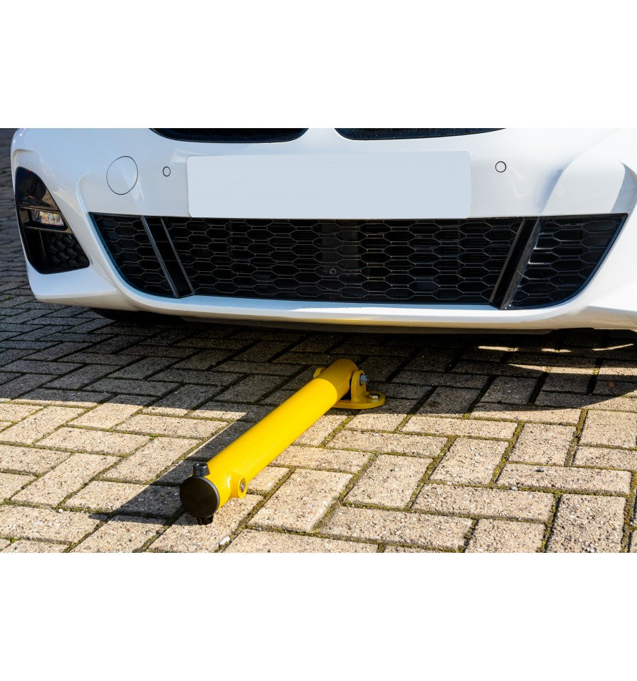 Bolt-Down Folding Parking Post – Durable Yellow Steel Security Barrier