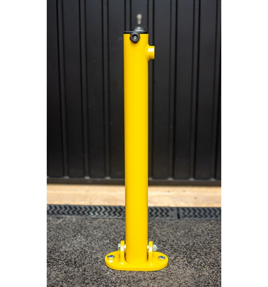 Bolt-Down Folding Parking Post – Durable Yellow Steel Security Barrier