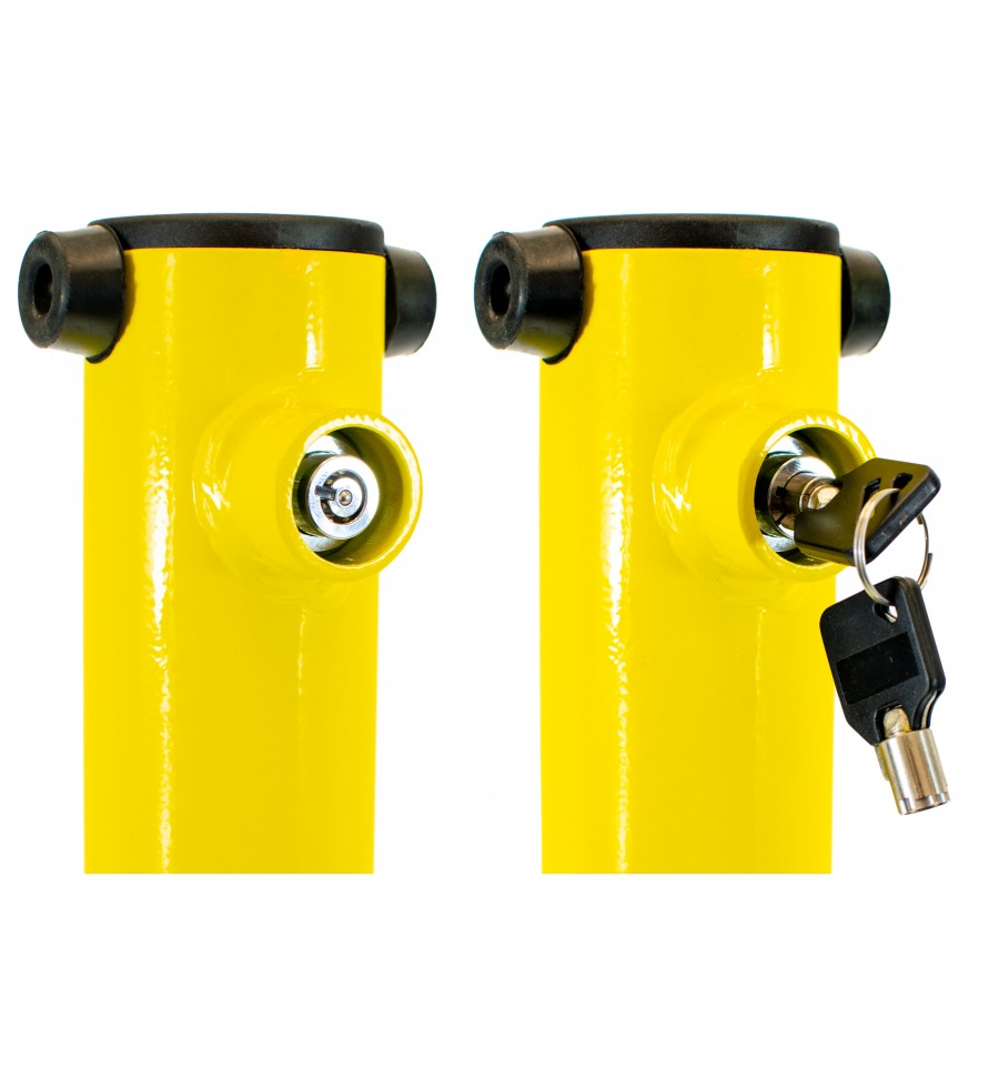 Bolt-Down Folding Parking Post – Durable Yellow Steel Security Barrier