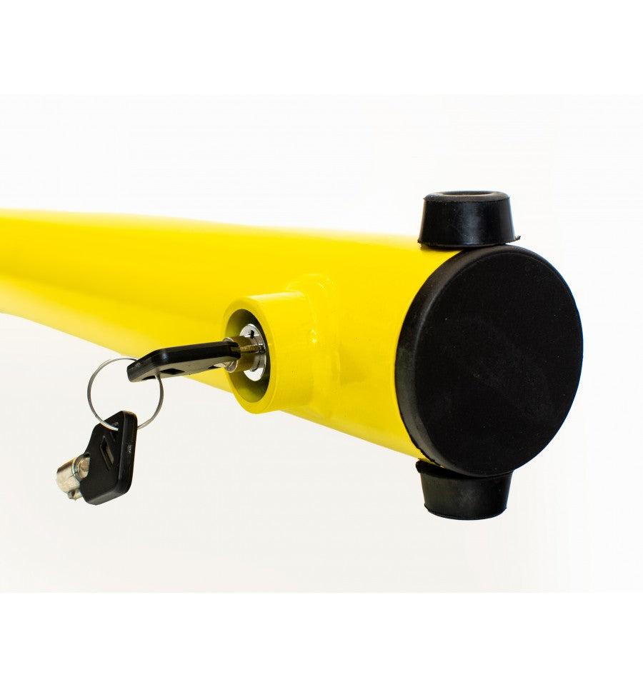 Bolt-Down Folding Parking Post – Durable Yellow Steel Security Barrier
