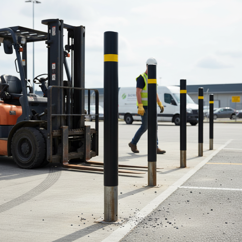 Premium Heavy Duty Flat Top Bollard with Steel Core and Weather-Resistant Polyurethane for Extreme Durability