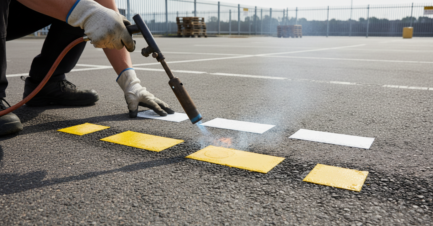 Premium Thermoplastic Traffic Lines in White/Yellow for Permanent Parking Delineation - High Abrasion Resistance and Quick Installation