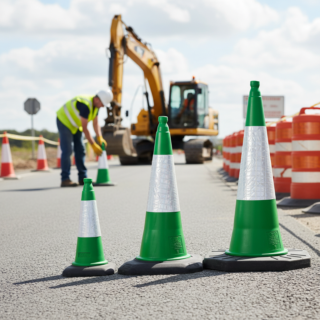 Premium Green Traffic Cones 500mm, 750mm, and 1000mm - High Visibility for Road Works | Barriers Co