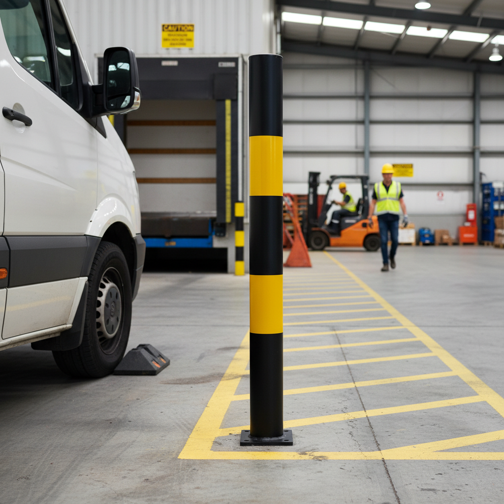 Premium High-Visibility Reflective Bollard 1000mm - Durable Galvanized Steel with Yellow Bands for Safety