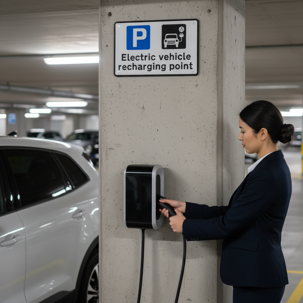 Professional Wall-Mounted Electric Vehicle Charging Sign with Retro-Reflective Material for Enhanced Visibility and Public Highway Compliance