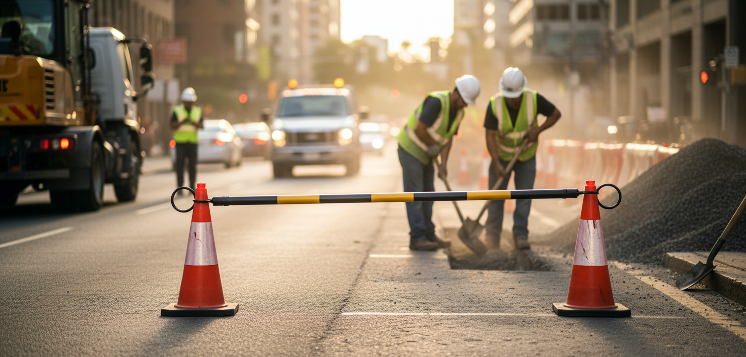 Premium Retractable Road Cone Bar for Traffic Management (1.30-2.15m) - Durable, Portable, and Adjustable Safety Solution