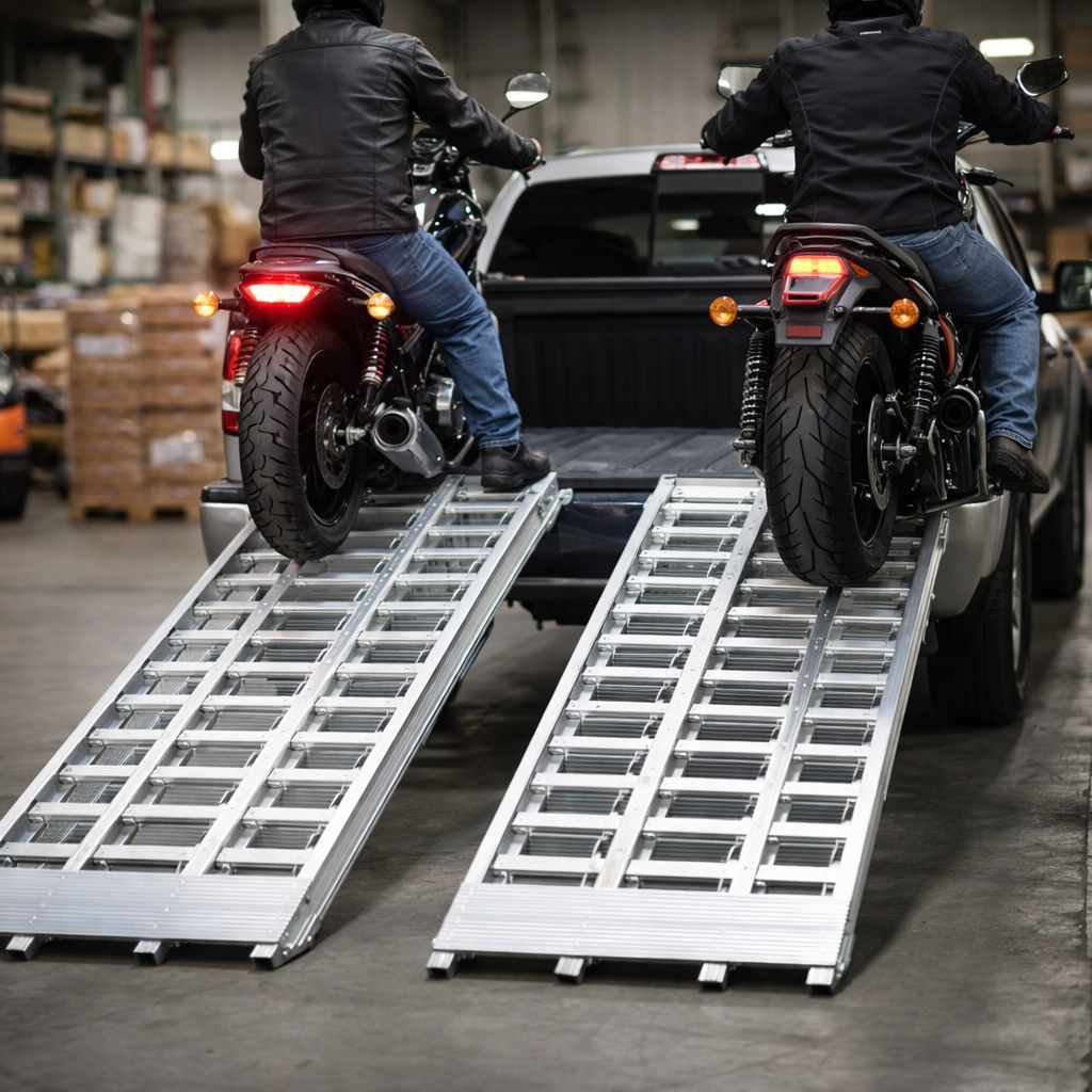 Extra Wide Motorcycle Ramp Kits – Black – 600-680kg Capacity – Outdoor Use