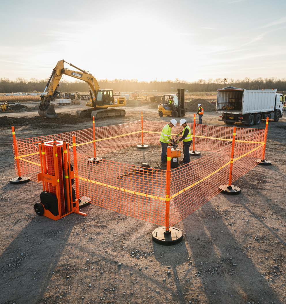 Premium Portable Safety Zone with 100' Fence, Robust Steel Construction, and Easy Setup for Indoor and Outdoor Use
