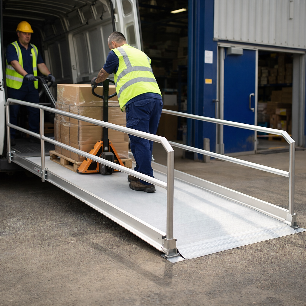Vehicle Accessible Ramps with Handrails – 2990mm L x 1250mm W – 1500kg Capacity – Commercial Use