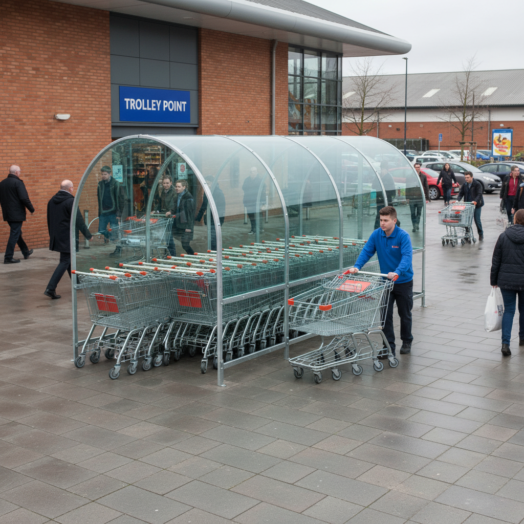 Heavy Duty Barrel Roof Trolley Shelter 4m for Retail Environments - side view | Barriers Co