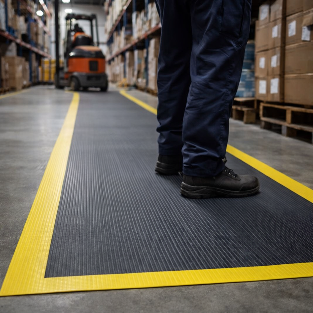 Anti Fatigue Mat – Pre-Cut Black & Yellow – 9.4mm Thick – Workplace Safety