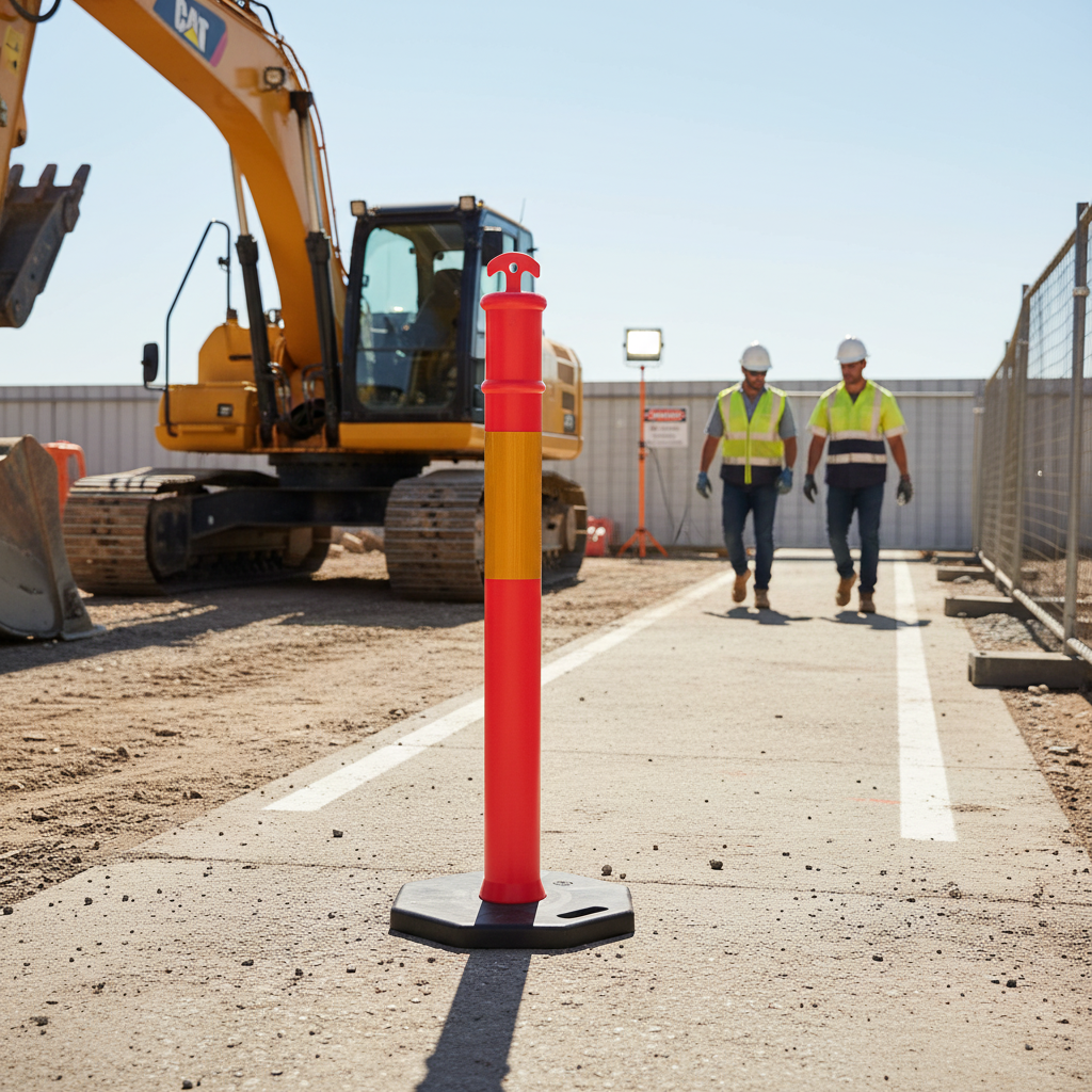 Professional T-Top Bollard with Heavy Duty Rubber Base for Traffic Control - 1150mm High, Durable Polyethene Construction