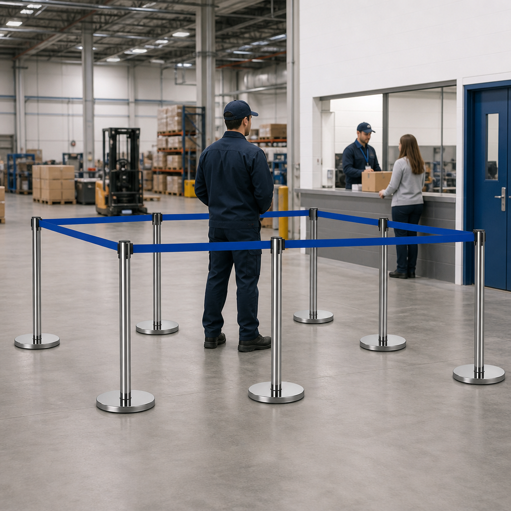 Belt Stanchion Set with Retractable Blue Belt for Event Management (Pack of 8)