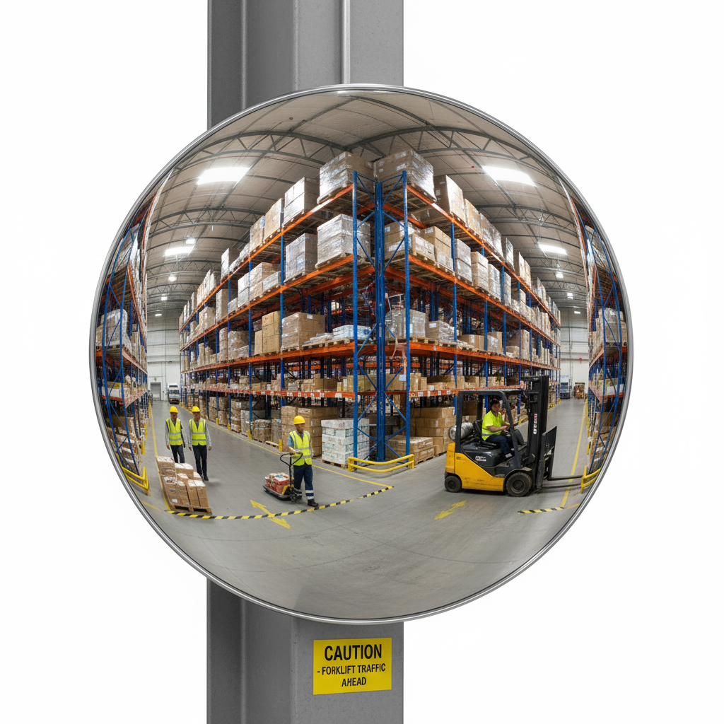 Premium Half Sphere Convex Wall Mount Mirror for 3 Directional Viewing in Warehouses - Multiple... - side view | Barriers Co