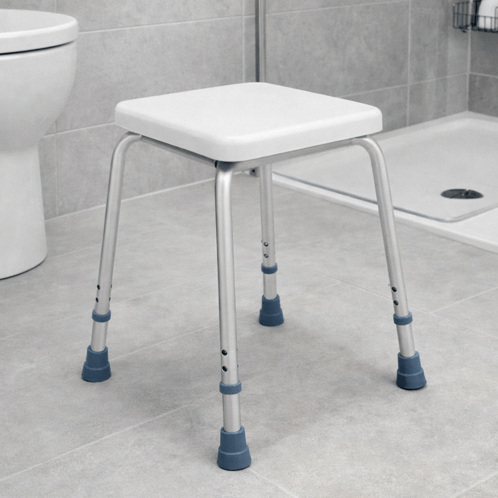 Adjustable Perching Stool – White – 165kg Capacity – Mobility Aid