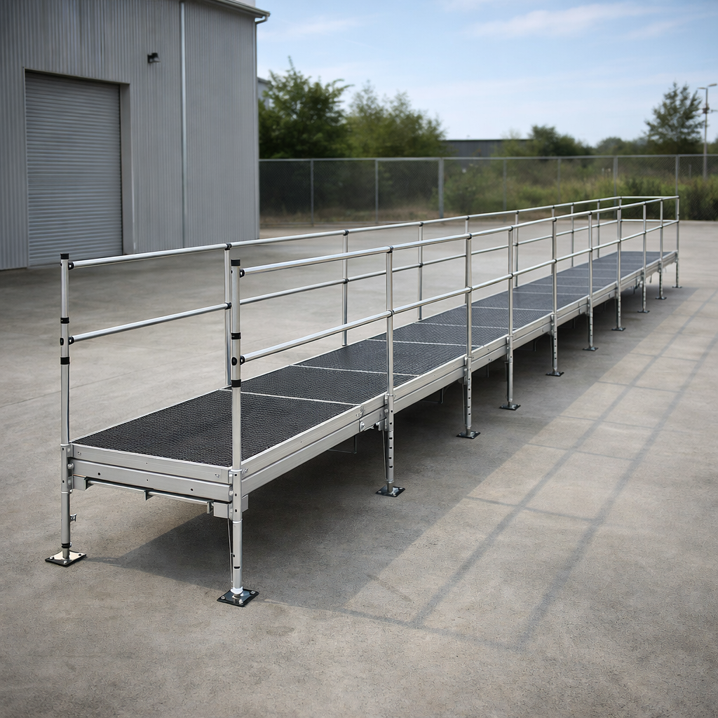 Modular Ramp Kit with Platform – 1500mm x 10400mm – Double Height Handrails – Wheelchair Access