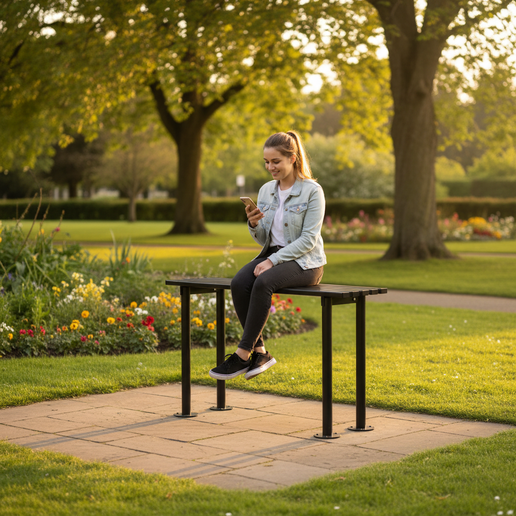 Premium Heavy Duty Perch Bench 1m - Sturdy Steel Construction for Urban Spaces - High-Quality... - side view | Barriers Co