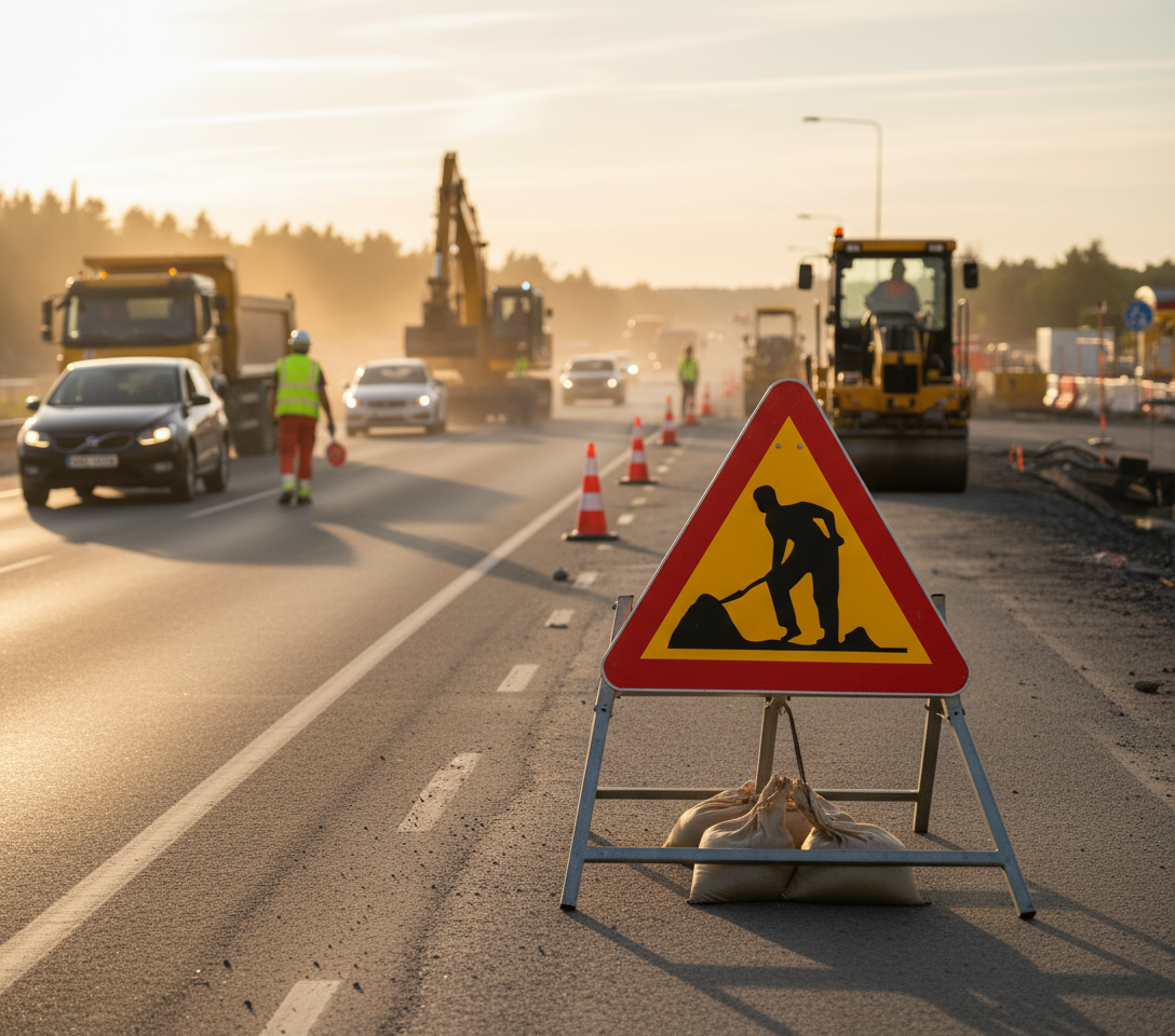 Premium A20 Warning Sign for Road Work - 900mm with Fluorescent Reflective Film for Enhanced Visibility and Multiple Mounting Options