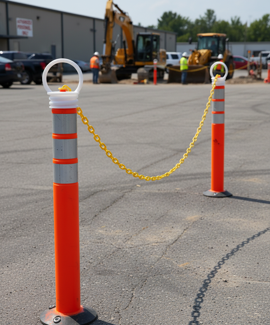 Premium Chain Attachment Cap for Traffic Posts - Durable White Plastic with Secure Loop for Easy Installation and Weather Resistance