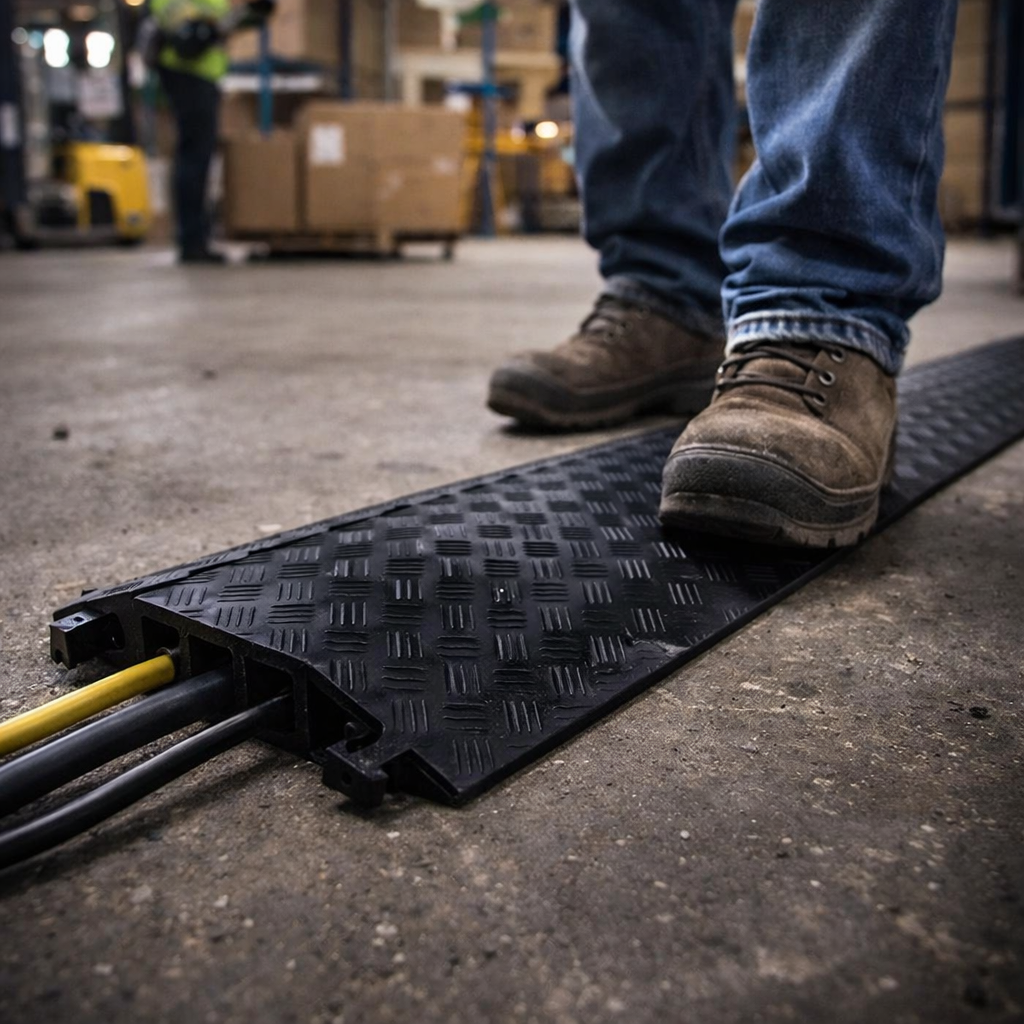 Mini Cable Protector – Black – 3 Channels, 2000kg Capacity – Industrial Use