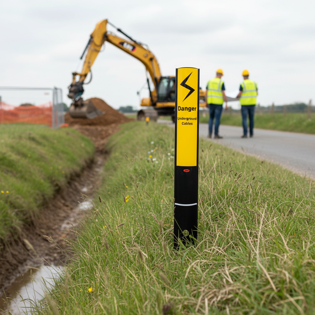 Premium Danger Underground Cables Marker Post - High Flexibility Plastic, Durable Design, and Reflective Area for Safety