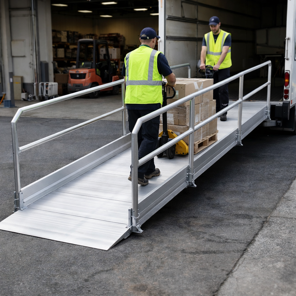 Vehicle Accessible Ramps – 5790mm L x 1000mm W – Folding Handrails – Commercial