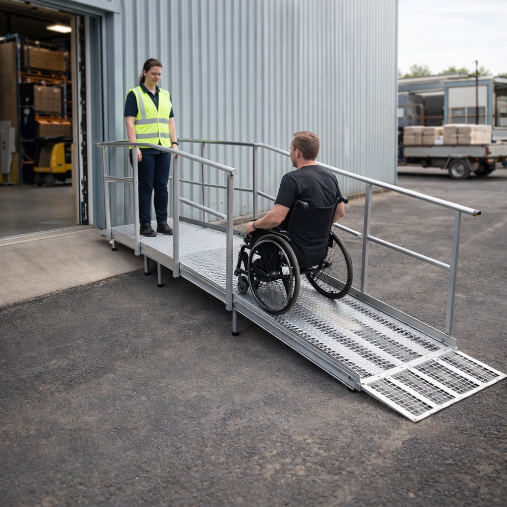 Aluminium Modular Ramp Kit – 1300mm x 5000mm – Platform & Handrails – Wheelchair Access