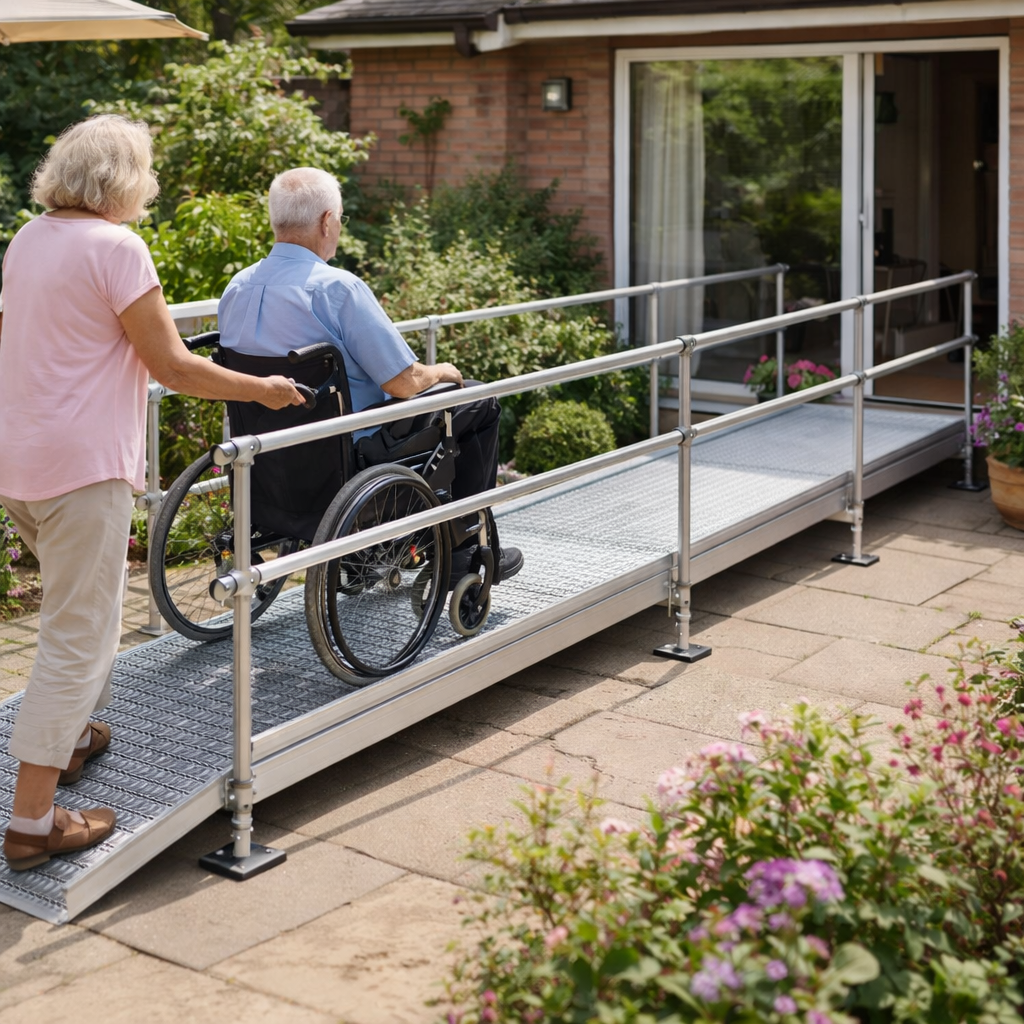 Modular Wheelchair Ramp Kit – 1080mm x 4500mm – Double Handrails – Accessibility