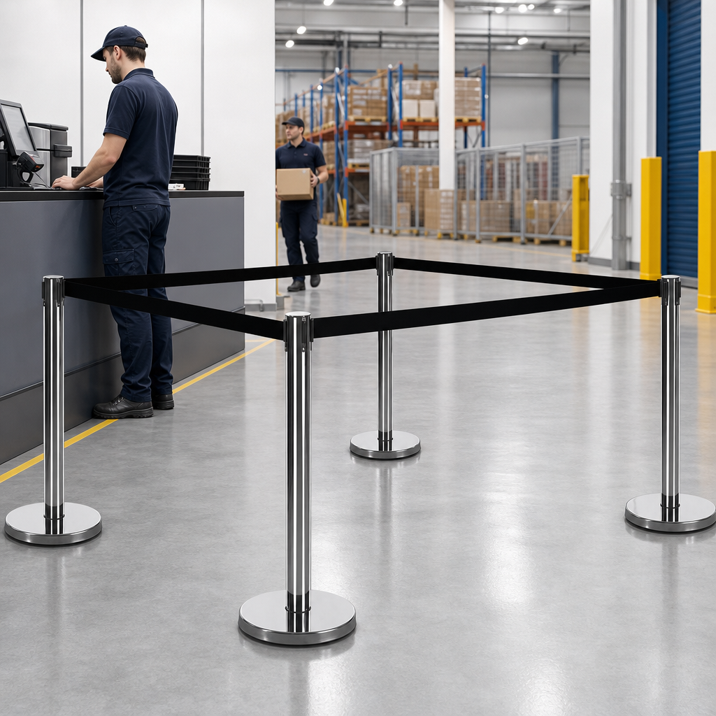 Belt Stanchions with Retractable Black Belt for Event Management (Pack of 4)