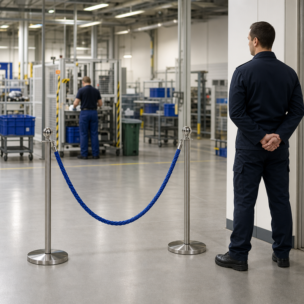 Silver Rope Barrier Set with Blue Rope for Event Management (Pack of 2)